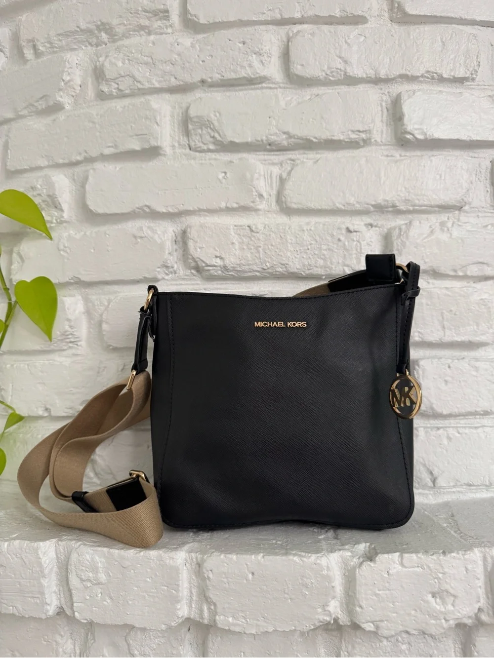 Michael Kors Black Crossbody with Taupe Adjustable Strap